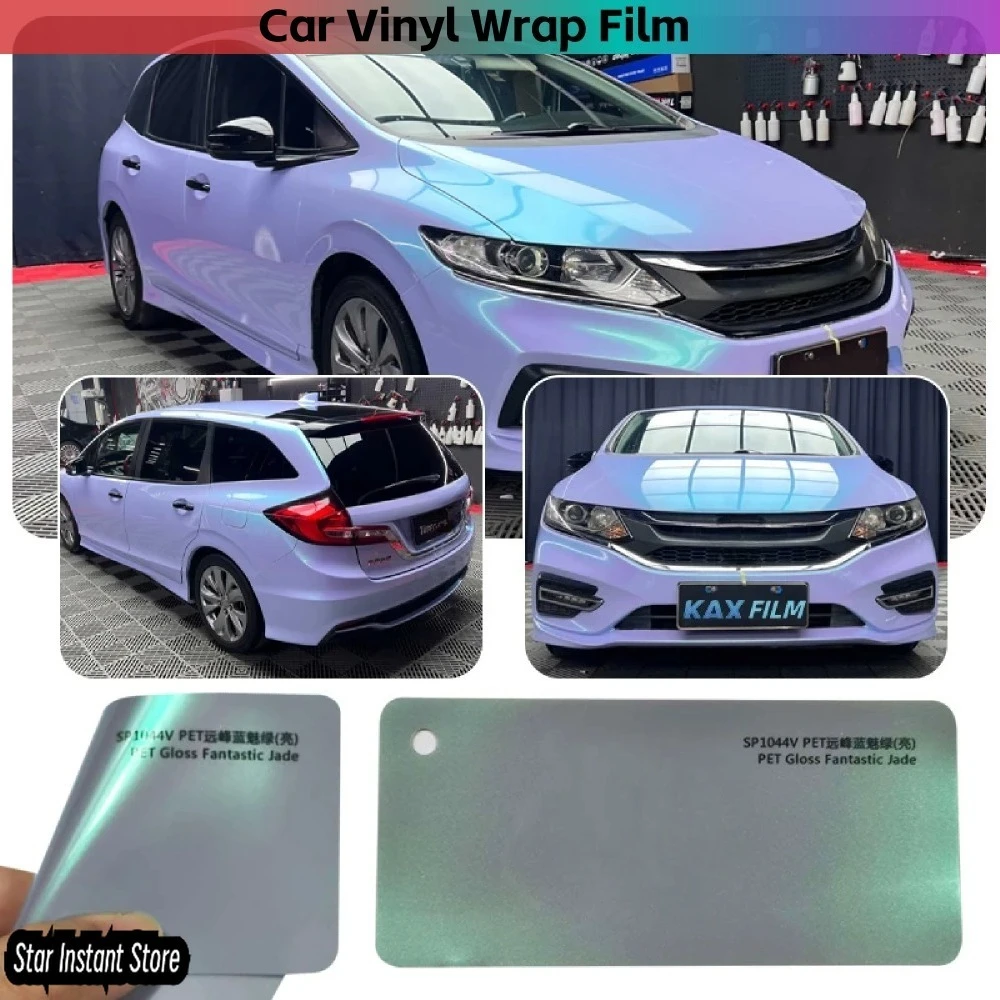 

Peak Blue Charm Green Glossy Vinyl Wrap, Color Changing Car Foil Film, Auto Color Shift Sticker