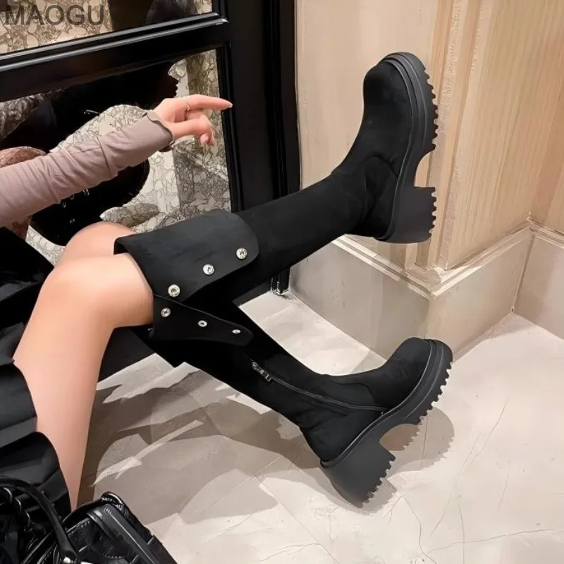 Maogu 2025 Over The Knee Boots Slim Stretch Fabric Winter Platform Heels Long Boots Sexy Shoes High-heeled Women Sock High Boots