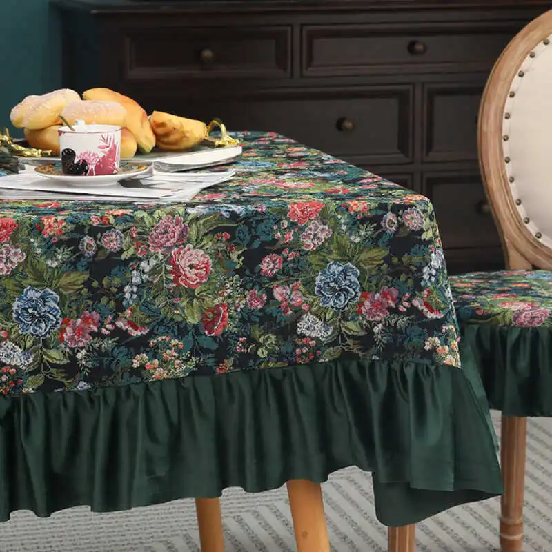 American rural retro tablecloth pastoral floral dining table tablecloth rectangular household  living room decorative