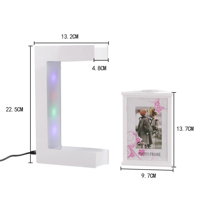 Magnetic Levitation Rotating Triangular Prism Picture Frame with Colorful LED Lights Floating Photo Frame for birthday gifts