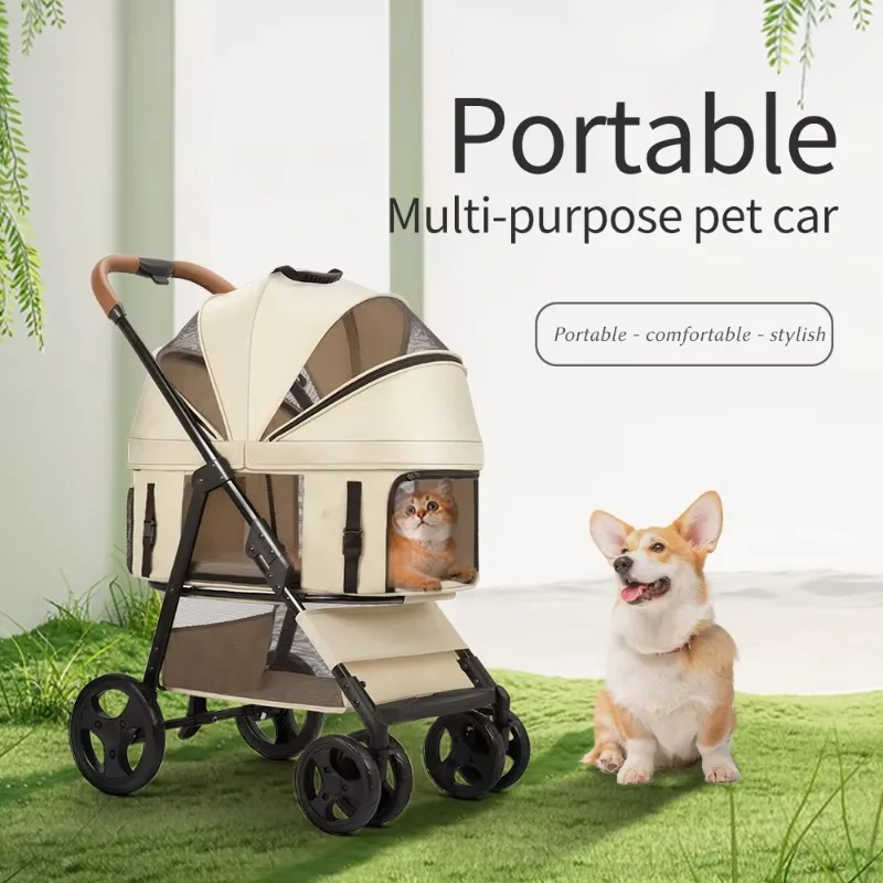 

Extra Large Lightweight Eco-friendly Foldable 4-Wheel Dog Stroller with Quick Fold & Dual Entry All-Terrain Safety Design
