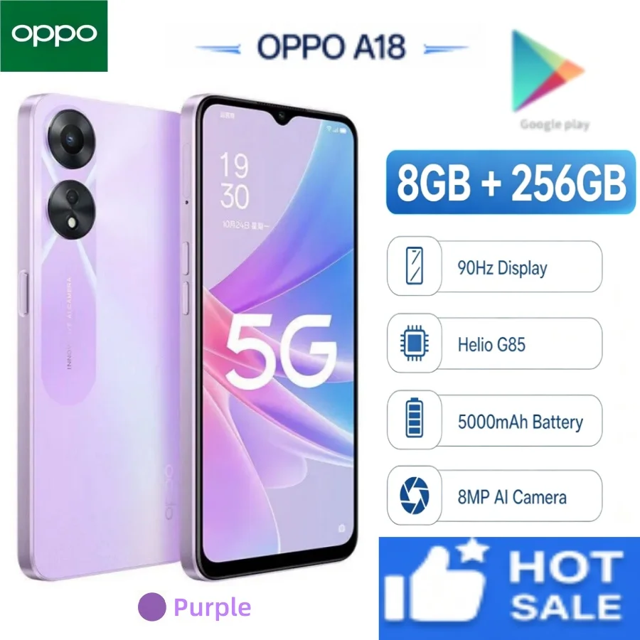 New Arrival 2026 OPPO A18 Mobile Phone 8+256GB Large Storage Dual‑SIM Card 6.5'' HD+ Full Display Helio P35 Processor 5000mAh