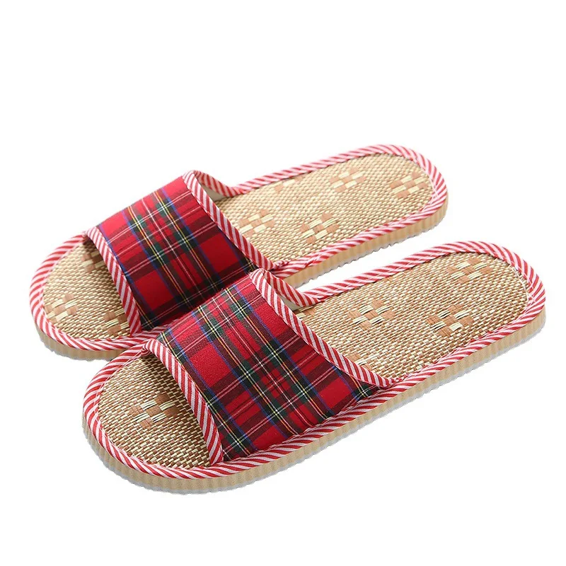 Indoor Slippers Grass Mat Home Guest Wooden Floor Hotel Feature Foam Soft Bottom Autumn Winter Linen Inn Flat Toe EVA Bottom view 5