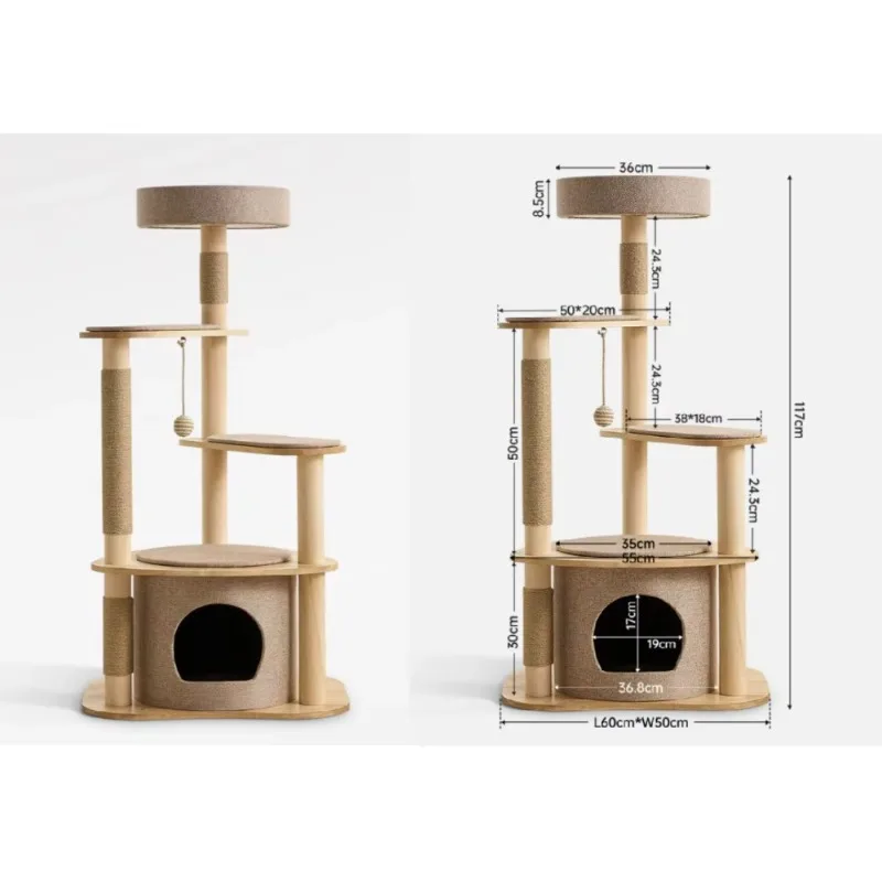 когтеточка для кошек с домиком высокая DURABLE MULTI-FUNCTION CAT SCRAPER TREE ECOFRIEND SOLID WOOD CAT SCRATCHING CLIMBING and 