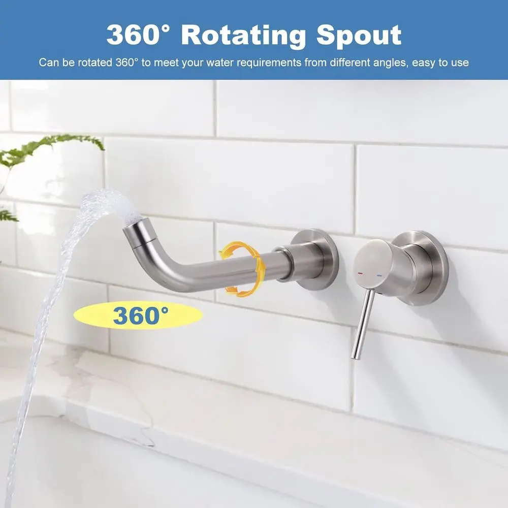 صنبور تثبيت على الحائط من النيكل المصقول بمقبض واحد مع صنبور دوار وصمام خشن #3