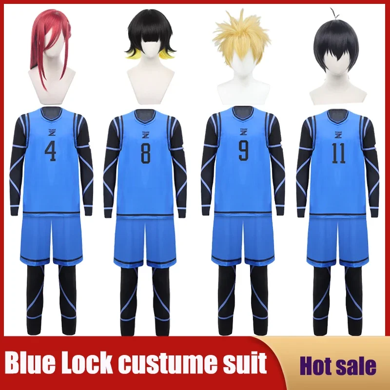 Blue Lock Anime Cosplay Costume Jersey Football Club Sportswear Uniform Wig Jumpsuits Vest Shorts Halloween Party Clothes Gift