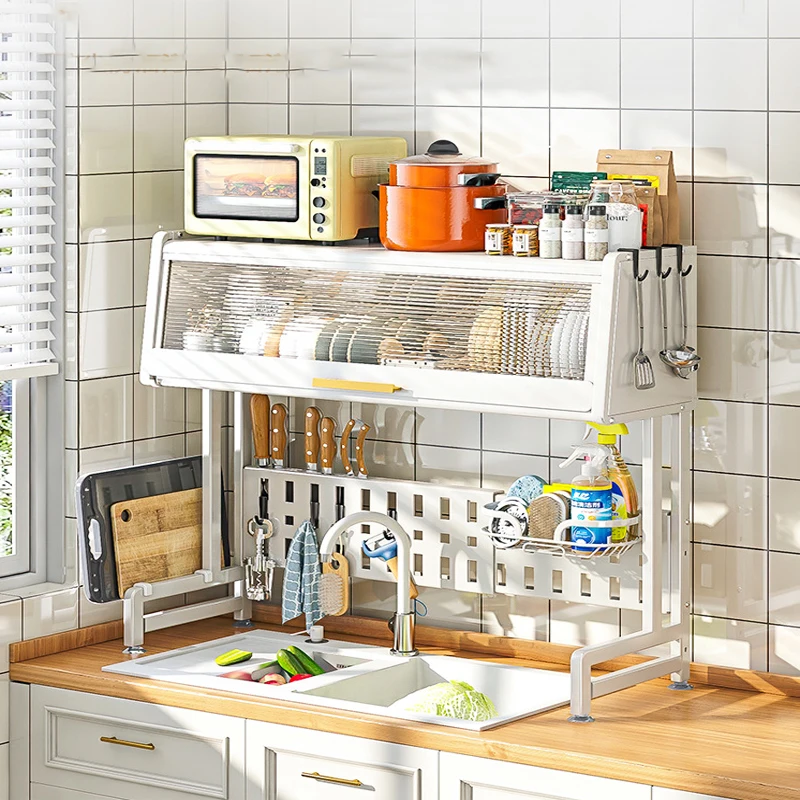 Shelves with Cabinet Door Dust Prevention Kichen Accessories Plate Rack Dish Drying Racks Storage Holders