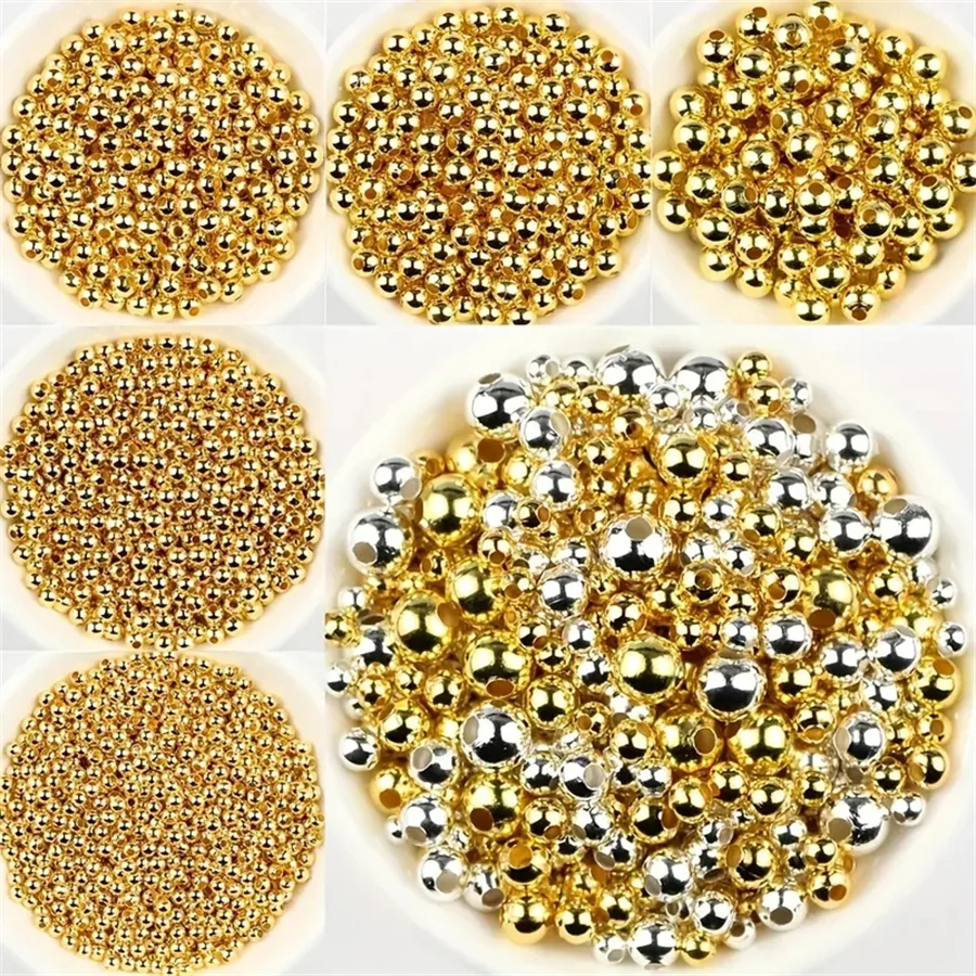 Metal Silver plating Gold Color beads 2 3 4 6 8mm Round Iron ball bracelet Spacer Loose bead for Jewelry making DIY Accessories