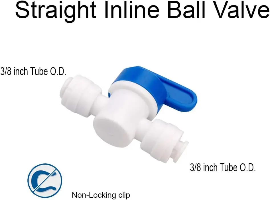 Inline Shut Off Ball Valve 3/8 inch OD  Plastic Quick Connect Fittings for Water Purifier RODI System (Pack of 5)