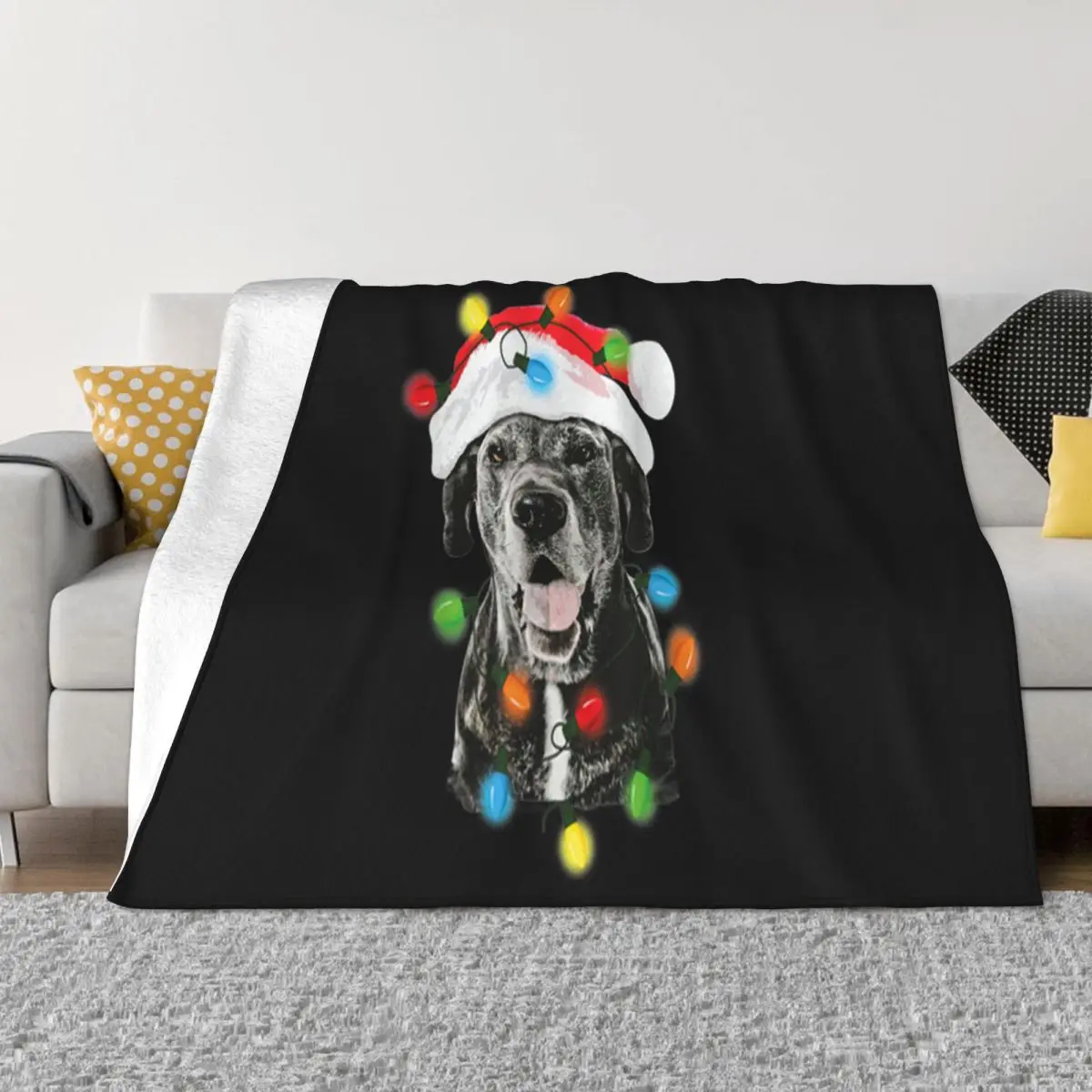 Nice Funny Santa Great Dane Christmas Lights Dog Dad Mom Xmas Hot Sale Popular Style Throw Blanket