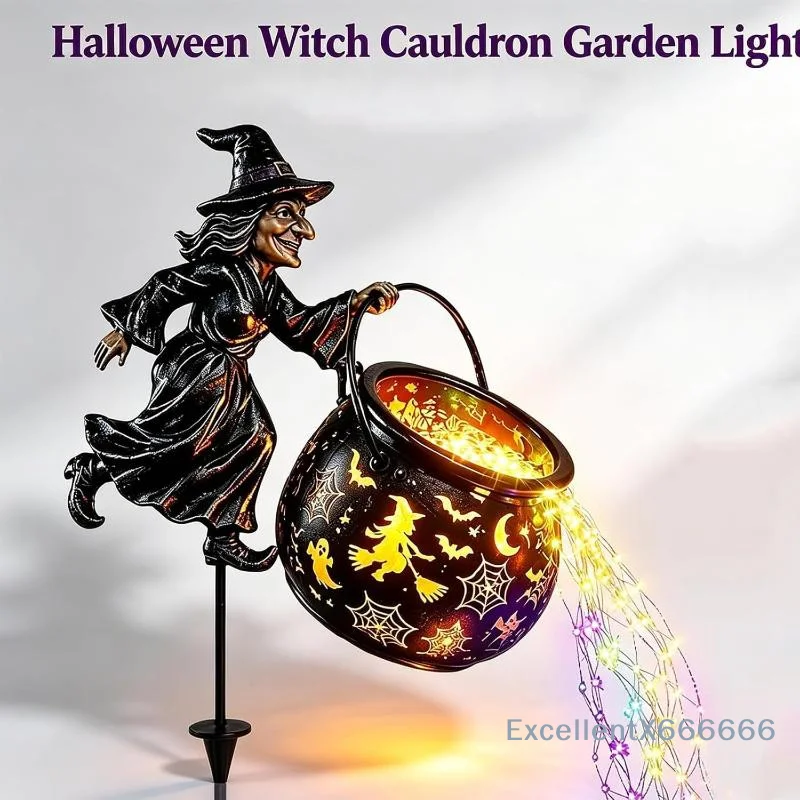 2 Pack Halloween Witch Cauldron Stake Light Colorful Flowing LED Outdoor Garden Yard Halloween Party Ornament
