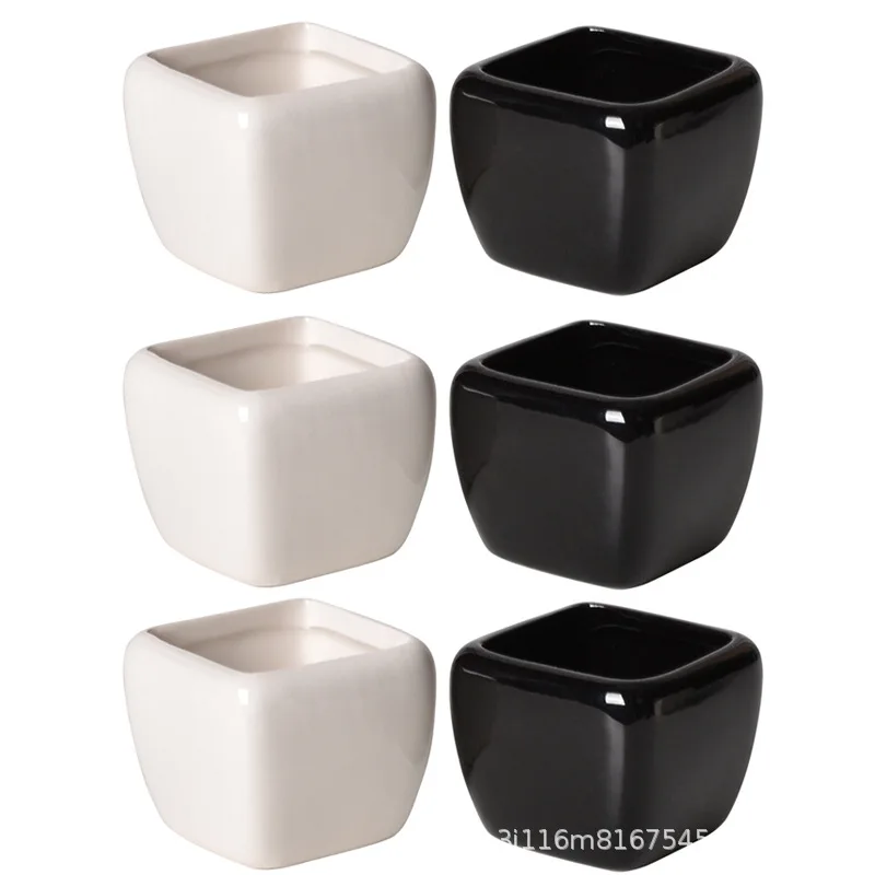 Yjq 6pcs simple succulent ceramic pot mini square potted plant home ornament flower pot