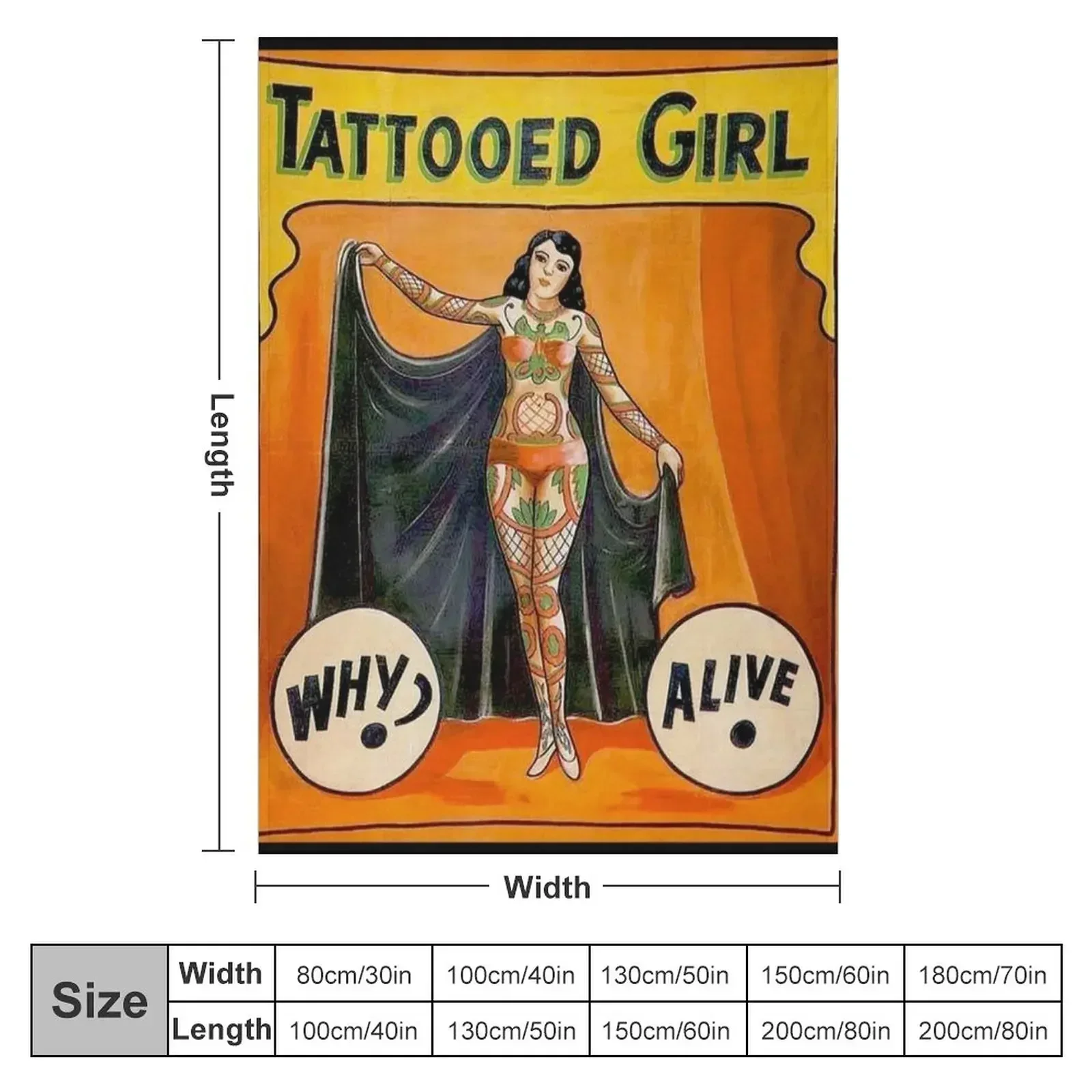 TATTOOED GIRL : Vintage Circus Sideshow Advertising Print Throw Blanket Flannels Designers Blankets