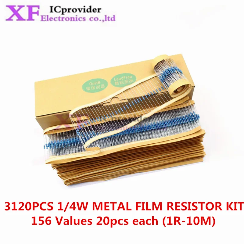 Resistor Kit 1 4W - 3120pcs 156Values 1/4W Metal Film Resistor