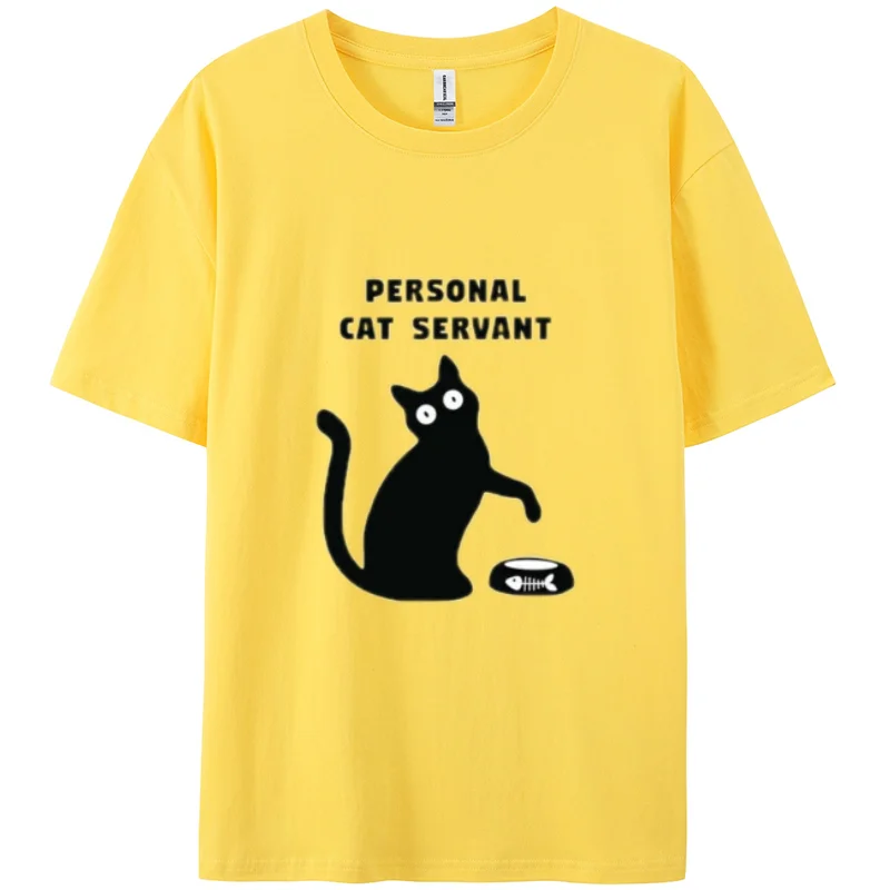 Y2K Black Cartoon Cat Print Women's Cotton Breathable T-Shirt Summer Loose Short Sleeve Cute Casual Simple Top