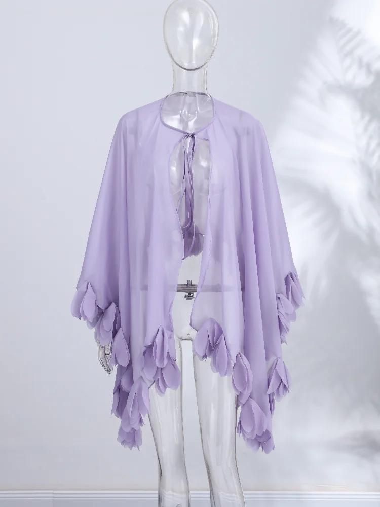 Durchsichtiges 3D-Blumen-Saum Oversize-Top für Damen Sexy O-Ausschnitt Asymmetrisches Locker Sitzendes Oberteil Sommer Transparentes Damen-Streetwear Neu – Detail 5