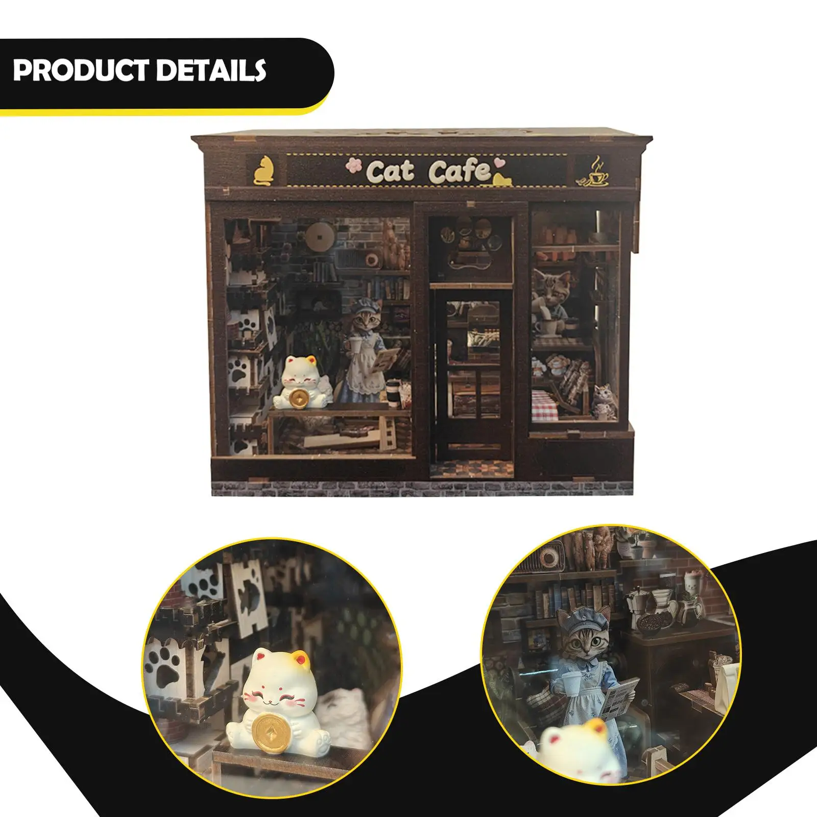 

Набор для сборки миниатюрного кошачьего кафе DIY: игрушка-конструктор, коллекционный сувенир, декоративное украшение, деревянная головоломка с подсветкой для отелей, офисов, магазинов