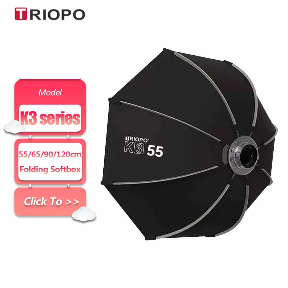 

Софтбокс TRIOPO K3 55/65/90/120 см, быстросборный, восьмиугольный, с креплением Bowens для Godox, Aputure, Sokani, студийных светодиодных видеосветильников