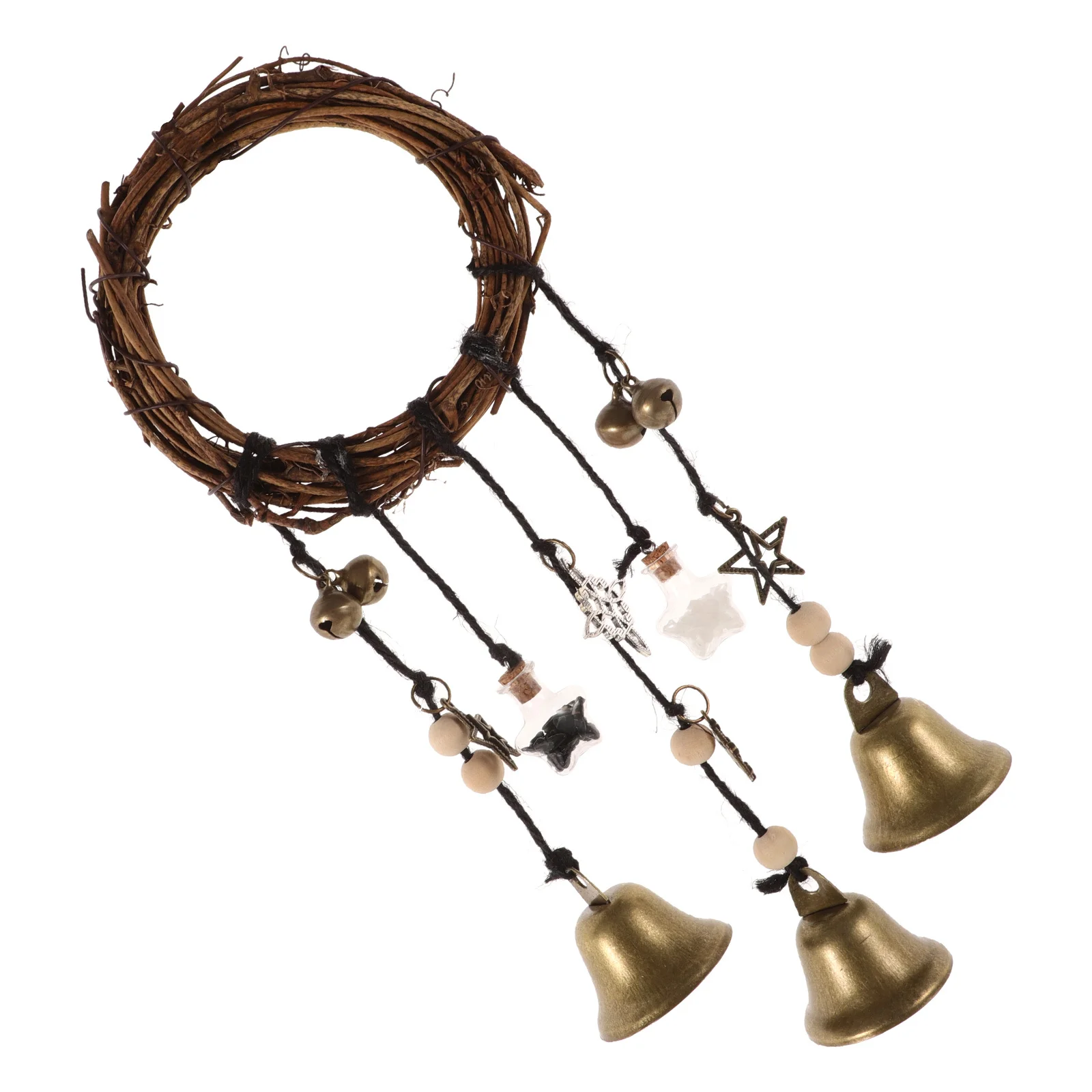 

Protection Bell Wind Chime Vintage Style Rattan Wood Iron Hanging Ornament for Home Garden Door Car Decorative Wind Bell