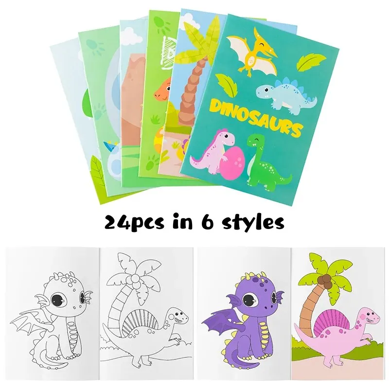 24pcs Dinosaur Coloring Books for Kids Color Drawing DIY Story Art Doodle Booklet Painting Books Coloring Book Creative Activity