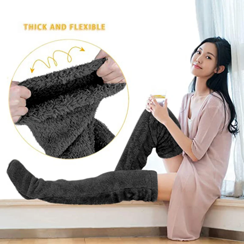 Women Thermal Fleece Long Socks Slipper Stockings Leg Warmers Winter Home For Fits Most People