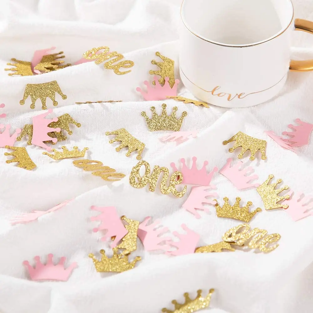 100pcs Golden Crown Party Confetti Pink Baby Shower Confetti Party Decor Princess Girl First Birthday Party Supplies