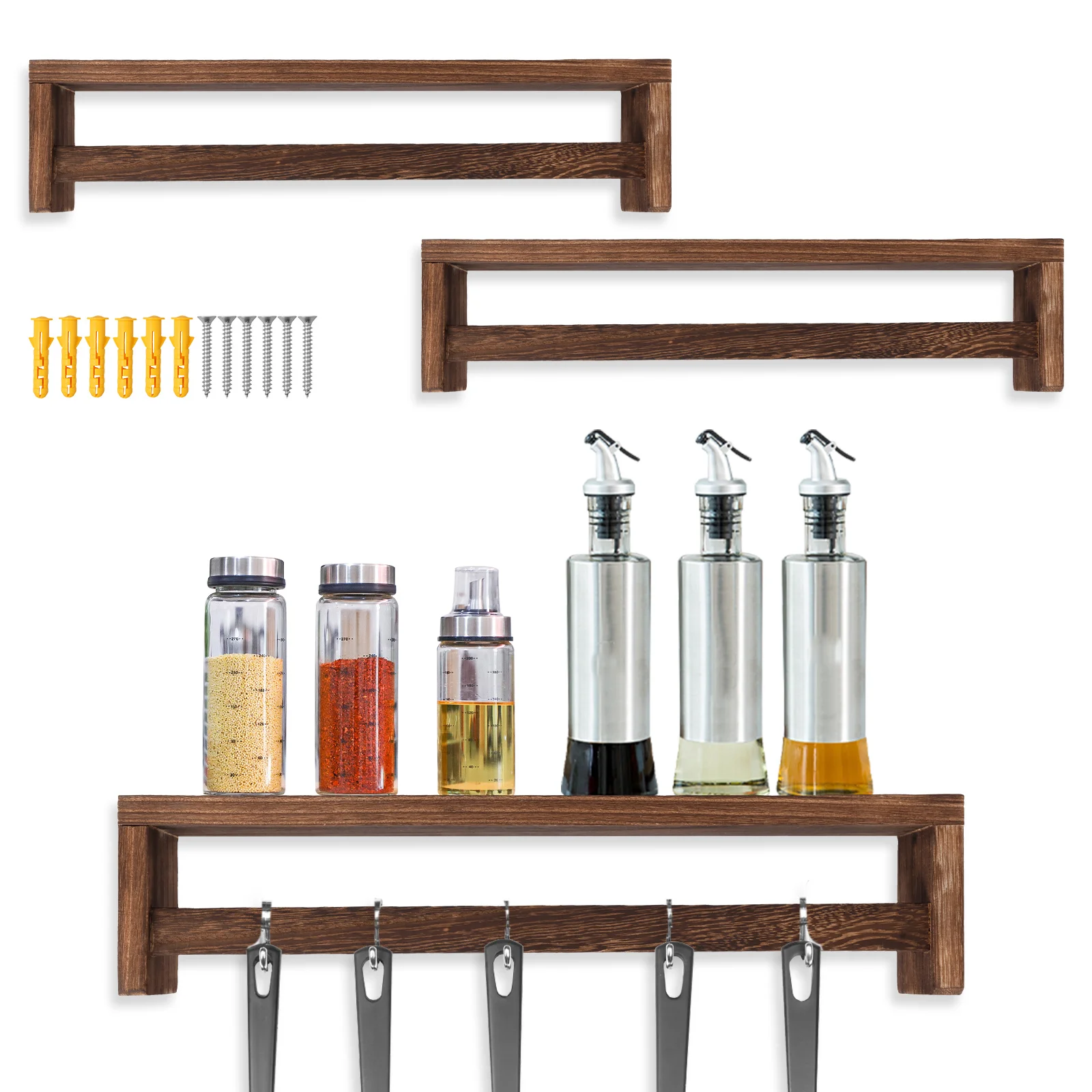 

3pcs Floating Shelves for Wall Mounted 16.5in Wood Shelf Wall Storage Shelves Display for Kitchen, Living Room, Bathroom