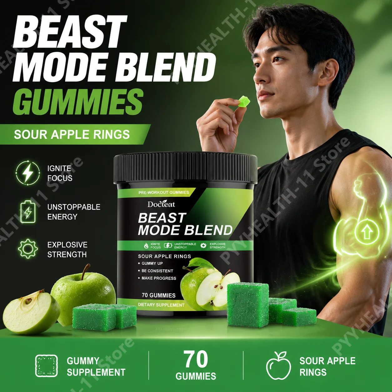 Docteat Strong Endurance Enhancing Gummies,helps alleviate fatigue,boosts energy,increases stamina,enhances endurance,70 gummies