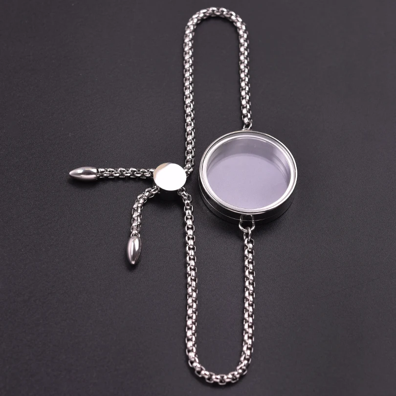 1Pc 15-30mm Round Flotantes Ashes Holder Medallon Pendant Bracelet Stainless Steel Glass Reliquary Locket Men Pulsera Jewelry