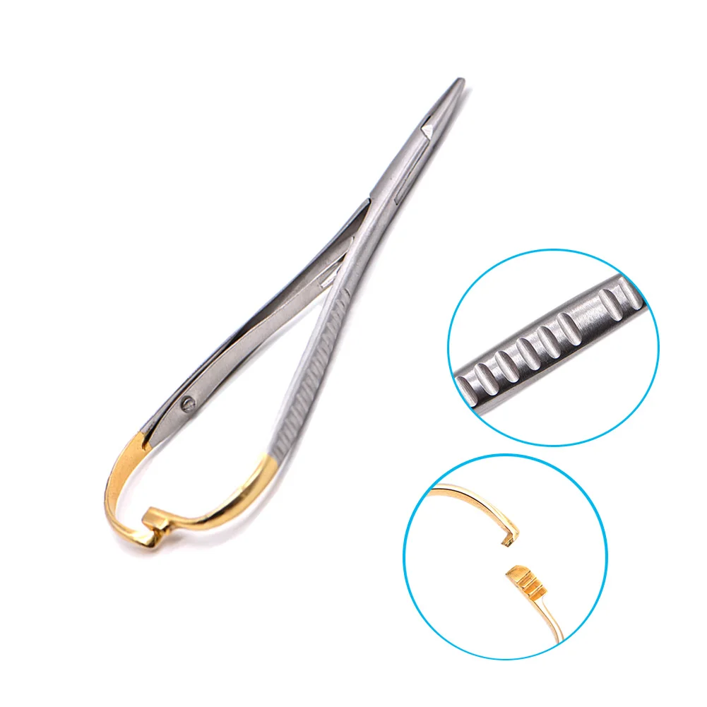 1PCS Dental Stainless Steel Needle Holder Tweezers Use For Orthodontic Plier With Gold Handle Dentistry Surgical Instrument Tool