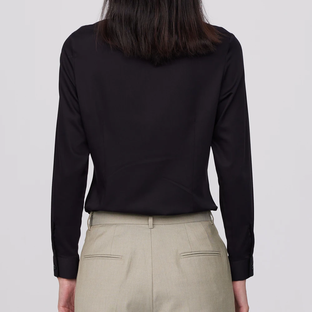 Women\'s Office Lady Non-iron Slight Strech Dress Shirt Without Pocket Bamboo Fiber Long Sleeve Slim-fit Versatile Female Shirts