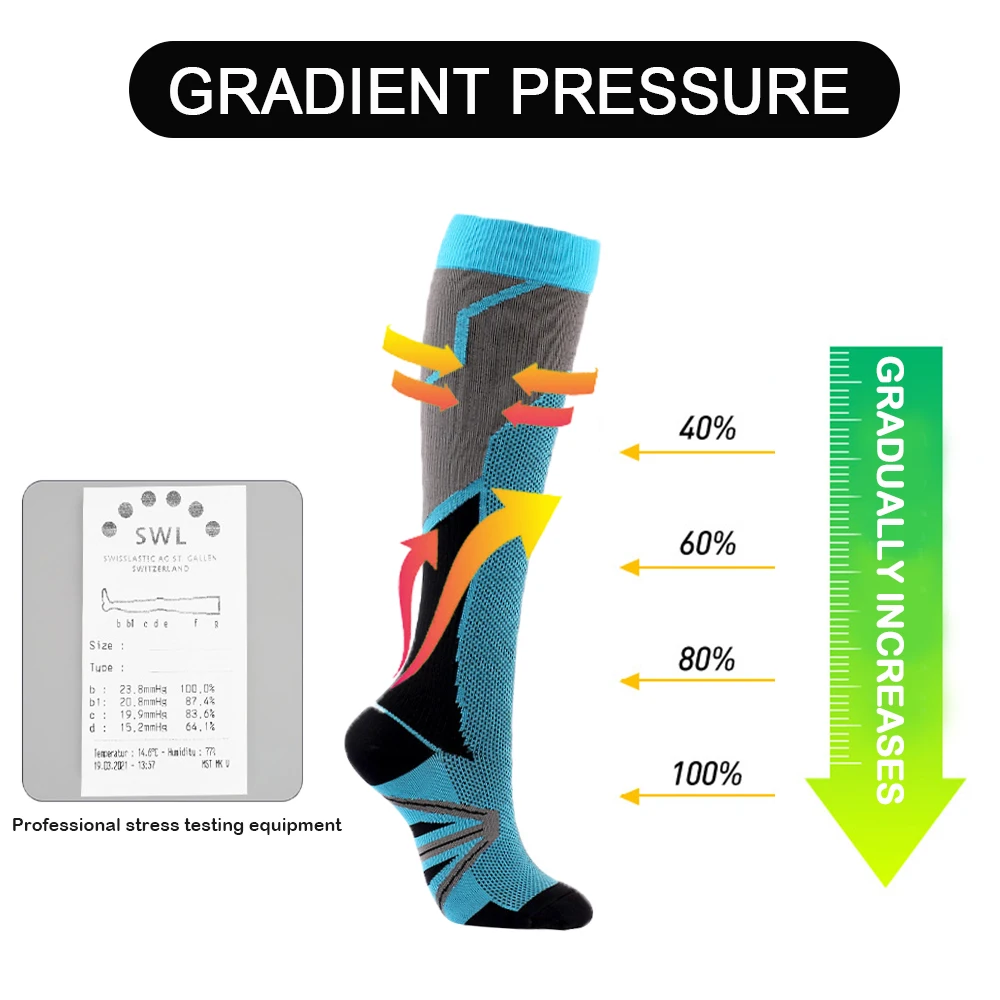 남녀공용 압축 양말, 마라톤 축구 자전거, 나일론 스포츠 양말, 신축성, 정맥류 부종 피로 방지, 20-30mmHg