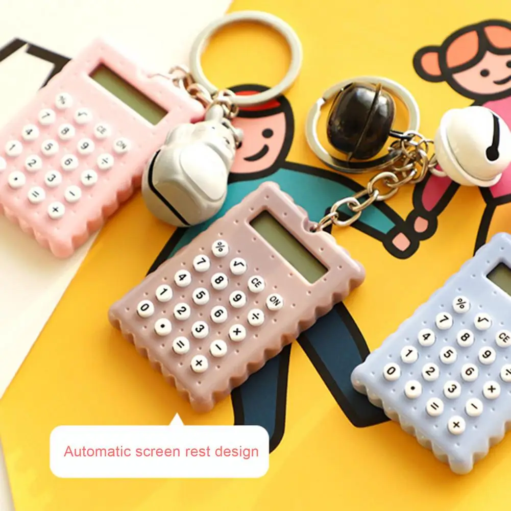 Calculadora de bolsillo portátil, llavero con forma de galleta de dibujos animados, 8 dígitos, Lcd para On-the-go
