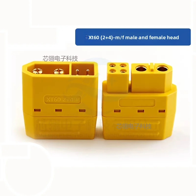 2+4 XT60 with Signal Pin Model Aircraft High Current Lithium Battery Plug Male Female 6pin Welding Wire Connector with Sheath