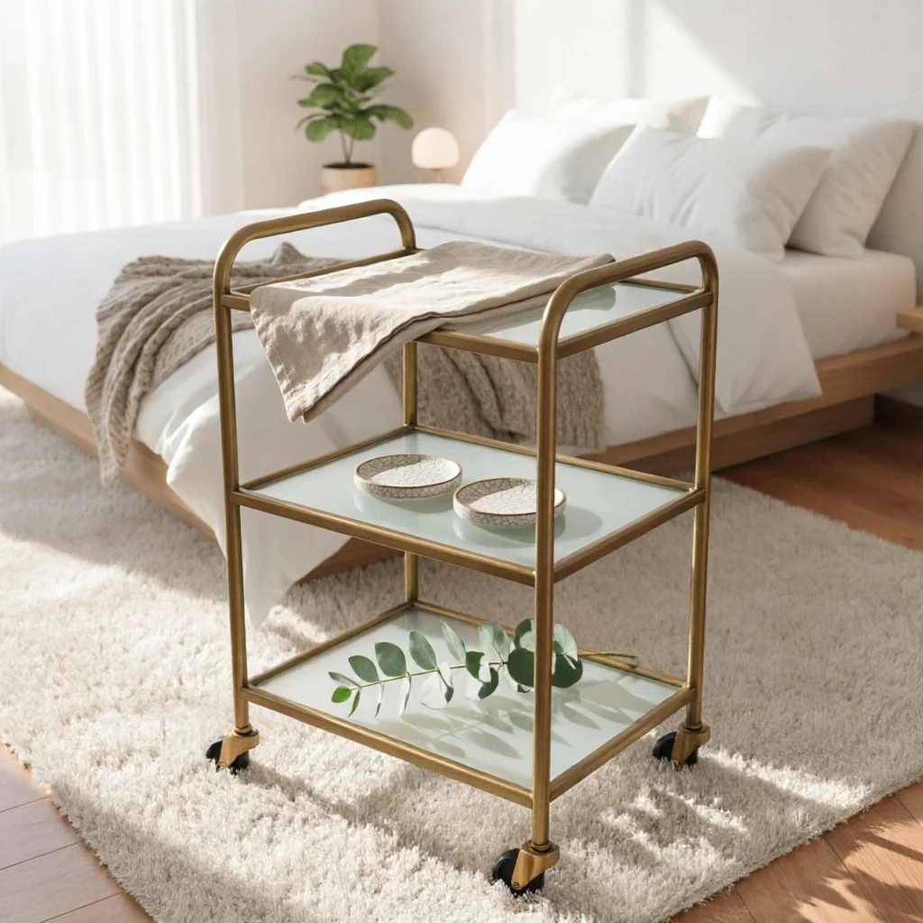 Mini Mobile Accent Table with Wheels Rolling Side Table 3-Tier Rolling Trolley Space Saving Nightstand Trolley Scratch-Resistant