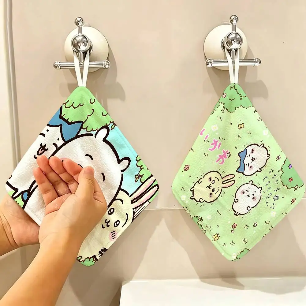 Cute Japanese C-Chiika-waE Usagi Hanging Design Hand Wiping Towel, Polyester Cotton Fabric, Universal for Bathroom Kitchen