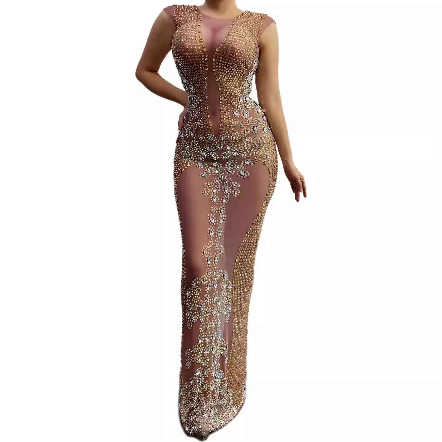 Vestidos De Mujer Elegantes Para Fiesta 2025 Nieuwe Collectie Diamond Sequin Mesh Mouwloze Lange Verjaardag Jurk Elegante Baljurken