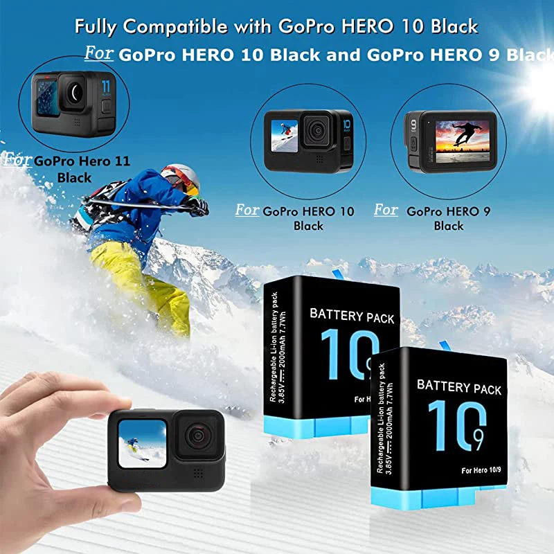 Dla Gopro Hero 11 bateria 2000mAh bateria dla GoPro Hero 9 10 11 Hero 9 Hero 10 Hero 11 dla kamera sportowa akcji GoPro