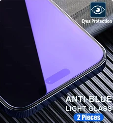 2Pcs Anti Blue Ray 9H Tempered Glass For iPhone 16E 16 15 14 Plus 13 12 mini 11 Pro X XS Max XR Screen Protector Protective Film