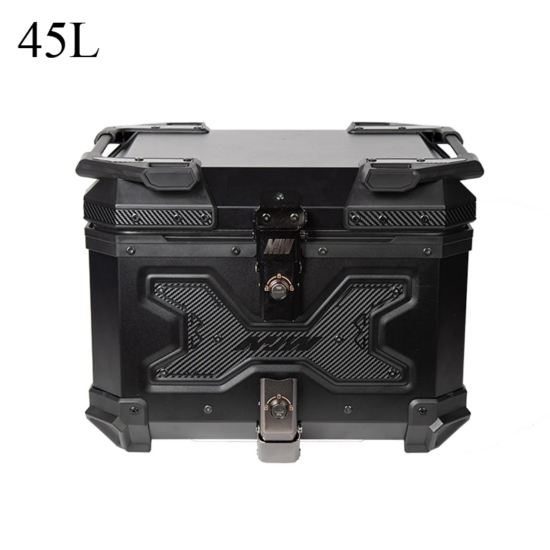 45L Aluminum Motorcycle Rear Luggage Tool Case with Bracket Base Plate Universal Tail Box Motorbike Trunk Waterproof Helmet Case