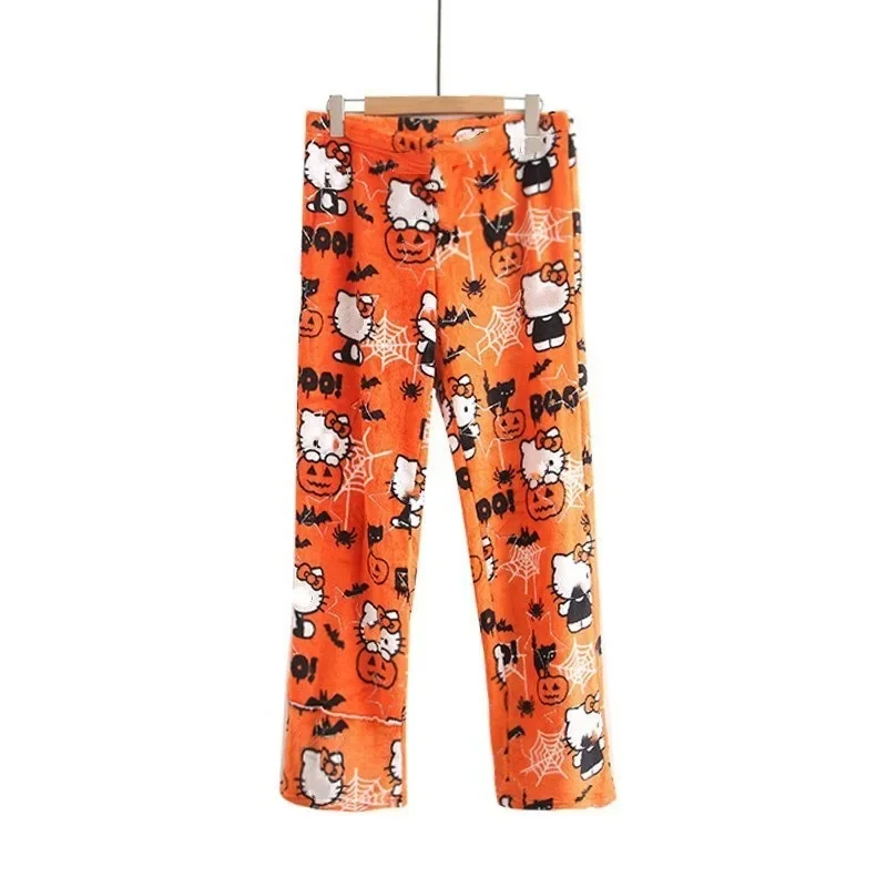 Sanrio Anime HelloKittys Pajamas Pants Cartoon Casual Home Flannel Pants Autumn Winter Fashion Trouser Girls Warm Wear Halloween