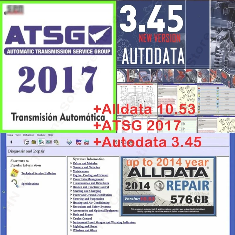 Logiciel de réparation Alldata populaire, 2024 V, toutes les données, module automobile, dernier logiciel hors ligne, Autodata 10.53 ATSG, lien d'envoi 3.45, 2017