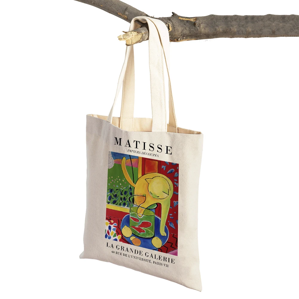 Vintage Matisse Cutout Galerie Fauvism Cat Fish Lady Tote Handbag Canvas Women Shopping Bags Print Supermarket Shopper Bag