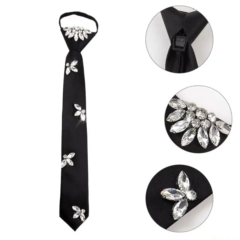 31BF Luxury Rhinestones Embellished Tie Breathable Polyester Fabric Day To Night Wear