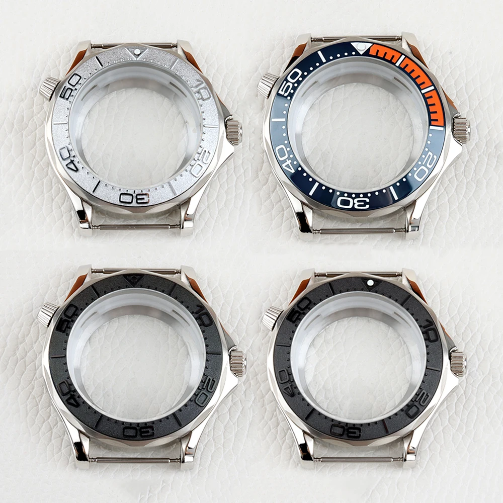 

41mm Silver Watch Case Solid 316L Stainless Steel for Seamaster Seiko NH35 NH36 Automatic Movement 31mm Dial Waterproof Case