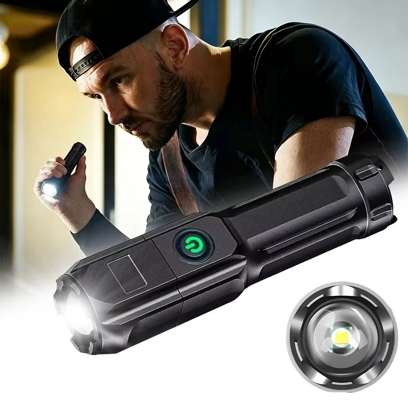 Rechargeable LED Flashlight, USB Charging Zoomable Torch, High Brightness Portable Flashlight for Camping, Hiking, Fishing, Emer