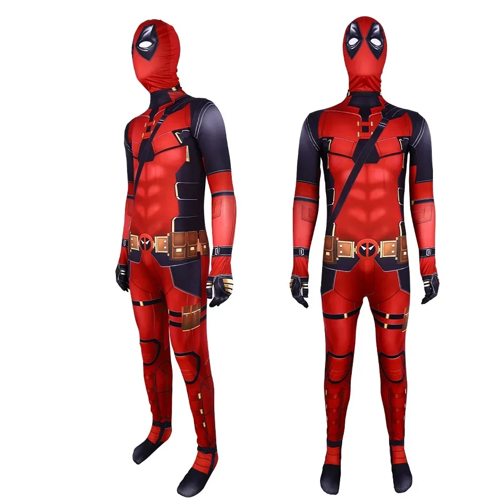 Children Deadpool Jumpsuit Cosplay Costume with Mask Suit Superhero 3D Printing Bodysuit for Aldult Kids Halloween Carnival Gift