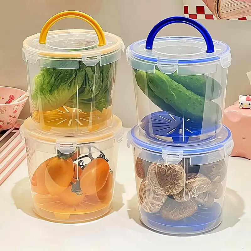 Clear Plastic Food Storage Container Airtight Lid Handle Drain Tray Picnic Kitchen Fruit Veggie Use