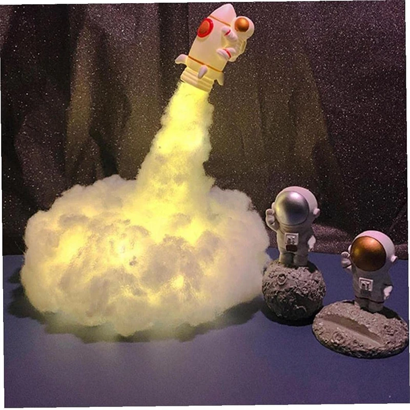 3D Printed Rocket Lamp LED Colorful Clouds Astronaut Lamp With USB Rechargeable Kids Home Decoration Night Light Creative Gift