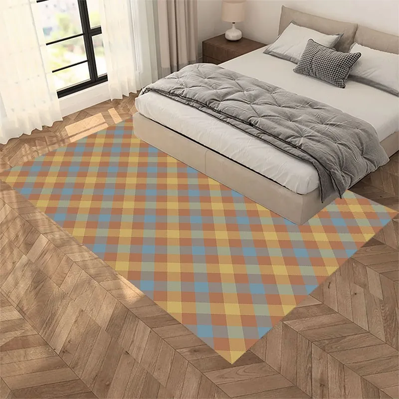 Reese Velvet Fleece Livingroom Carpet Bedroom Large Rug Parlor Brown And Beige Diagonal Striped Plaid Floor Protect Washable Mat